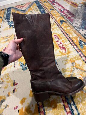 Lucky Brand Brown Leather Knee-High Boots Block Heel Side Zip